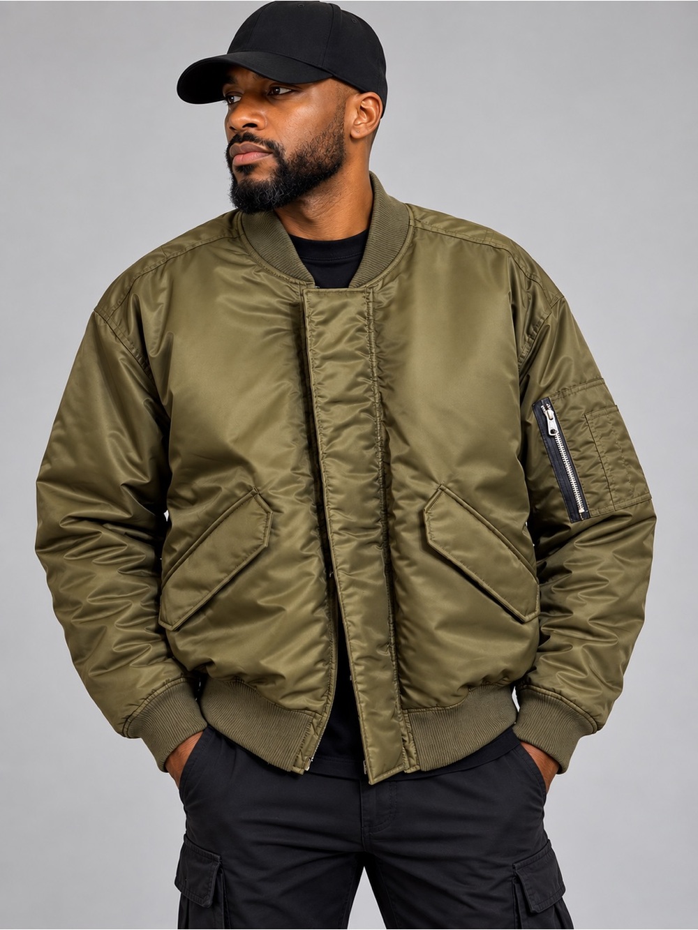 Zara Olive Green Quilted Bomber Jacket